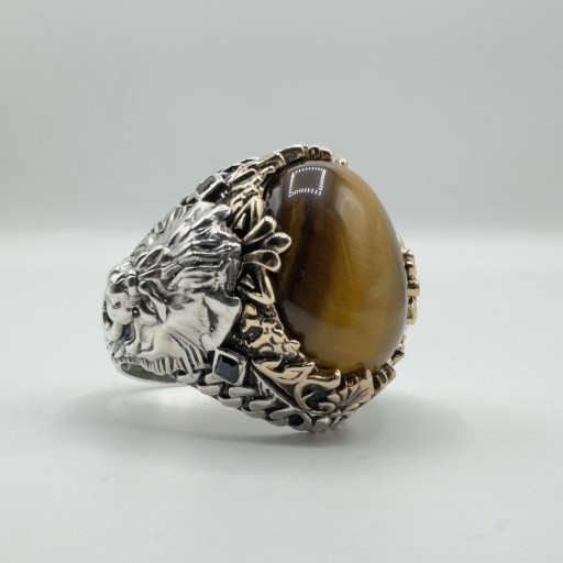 خاتم حجر عين النمر Royal Tiger Eye Lion Ring