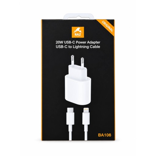 شاحن من شركة BAZ TECH موديل BA106، baz  power 20W  adapter Wthe cabel