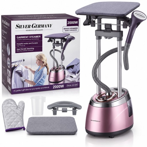 مكواة بخار عمودية مع طاولة كي Silver Germany بقوة 2000 واط Silver Germany SG-0039 Garment Steamer 2000W