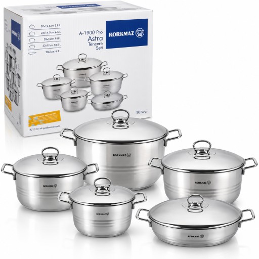 طقم قدور كوركماز أسترا برو ستانلس ستيل 10 قطع Korkmaz Astra Pro Stainless Steel Cookware Set 10 Pieces
