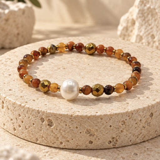سوار كهرمان مع لؤلؤ Amber & Hematite Bracelet