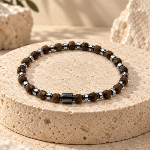 سوار حجر عين النمر Tiger’s Eye & Hematite Bracelet
