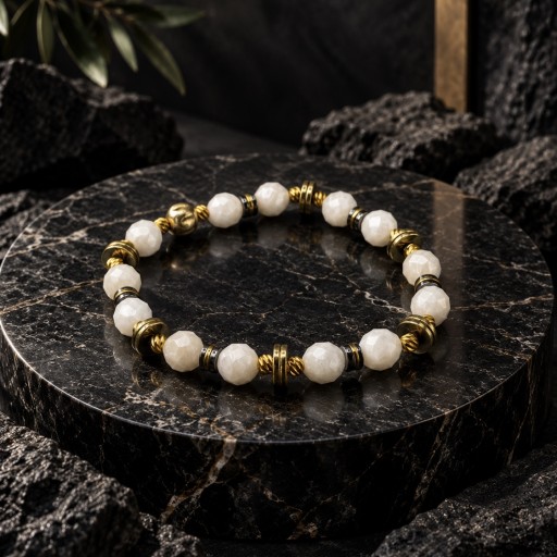سوار حجر القمر Moonstone & Hematite Bracelet