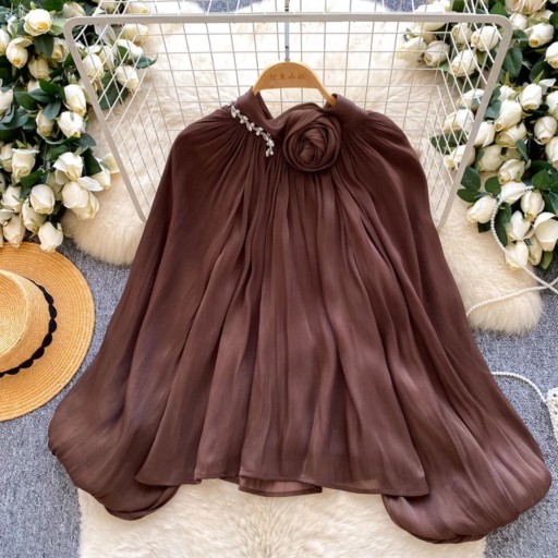 بلوزة أورجانزا أنيقة بتفصيل وردة وتطريز كريستالي Elegant Blouse