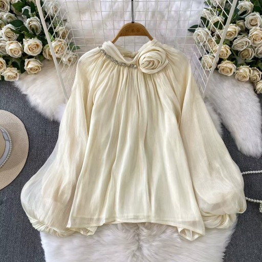 بلوزة أورجانزا أنيقة بتفصيل وردة وتطريز كريستالي Elegant Blouse