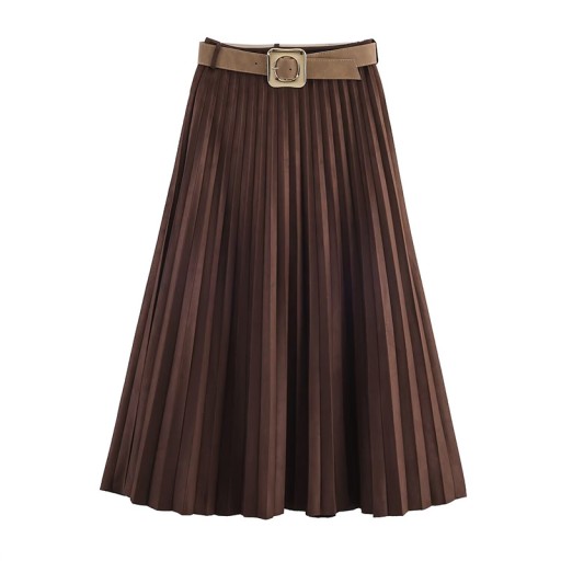 تنورة بليسيه شامواه أنيقة مع حزام Pleated Suede skirt