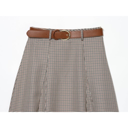 تنورة ميدي بنقشة الكاروهات الكلاسيكية مع حزام Classic skirt