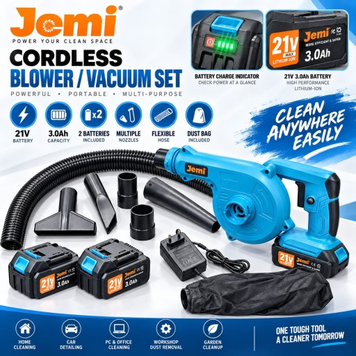 منفاخ ومكنسة لاسلكية Jemi 2 في 1 – 21V Jemi Cordless Blower & Vacuum 2 in 1 – 21V