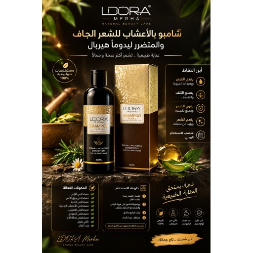 شامبو ليدورا هيربال بالأعشاب للشعر الجاف والمتضرر – 300 مل Lidora Herbal Shampoo for Dry and Damaged Hair – 300ml