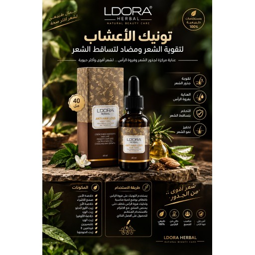 تونيك الأعشاب LDORA HERBAL لتقوية الشعر ومضاد لتساقط الشعر – 40 مل LDORA HERBAL Herbal Hair Strengthening and Anti-Hair Loss Tonic – 40 ml