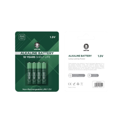 بطاريات جرين ليون القلوية AAA - عبوة 4 قطع 271400mAh 1.5V Green Lion Alkaline Battery AAA - 4-Pack 271400mAh 1.5V