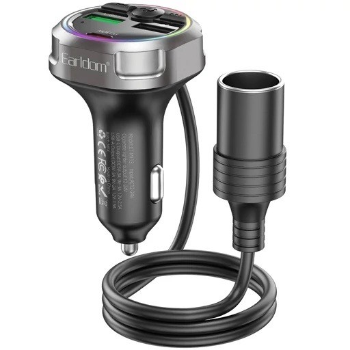 شاحن سيارة متطور مدمج مع MP3 ومنافذ شحن + ولاعة شحن إضافية وإنارة RGB Earldom ET-M113 — Wireless Car Kit Socket