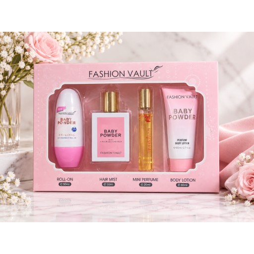 طقم فاشن فولت بيبي باودر للعناية والعطر Fashion Vault Baby Powder Gift Set