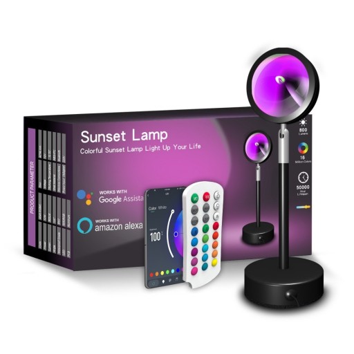 مصباح إسقاط ضوء الغروب الذكي بروجكتر RGB ملون (Sunset Lamp) Smart RGB Sunset Projection Lamp with App & Remote Control