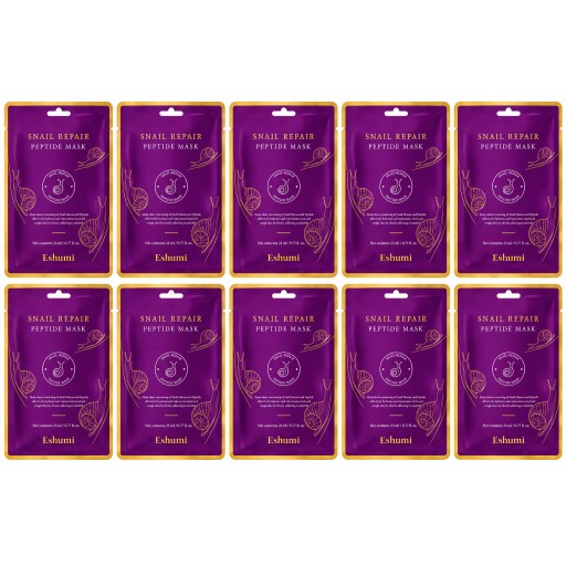 سيت 10 ماسكات كوري قطني للوجه Eshumi بالببتيدات ومخاط الحلزون 23 مل Eshumi Peptides & Snail Mucin Sheet Face Mask 23mSet 10 pcs