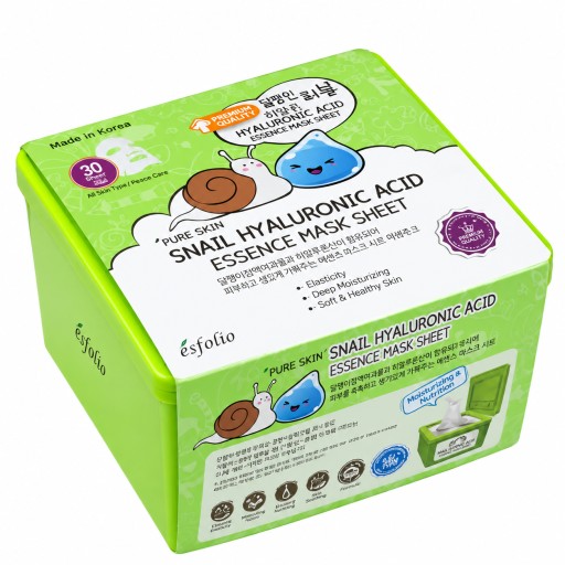30 ماسك كوري قطني من إسفوليو بيور سكين ماسك ورقي بخلاصة الحلزون – 30 قطع Esfolio Pure Skin Snail Essence Sheet Mask – 30 Pcs