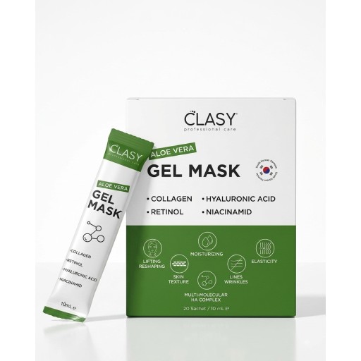 باللغة العربية: كلاسي كير - ماسك جل الألوفيرا المجدد للبشرة (20 مغلف × 10 مل) Clasy Care Aloe Vera Gel Mask (20 Sachet / 10 ml)