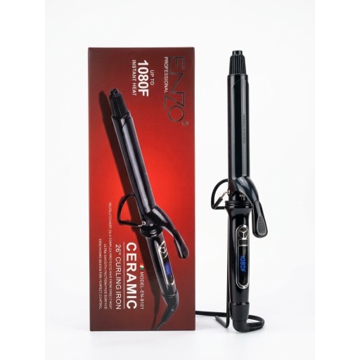 مكواة وجهاز تجعيد الشعر (فير كيرلي) سيراميك احترافي بحرارة 1080°F من إنزو (ENZO Professional Ceramic Curling Iron - EN-9101) ENZO Professional 26mm Ceramic Curling Iron with Up to 1080°F Instant Heat & Silk Complex (Model: EN-9101)