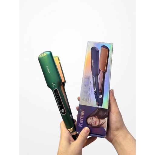 كاوية ومملس الشعر الاحترافي باللون الأخضر الأنيق من كيمي (Kemei Professional Hair Straightener - KM-586) Kemei Professional Hair Straightener with Ceramic Plates & Temperature Control (Model: KM-586