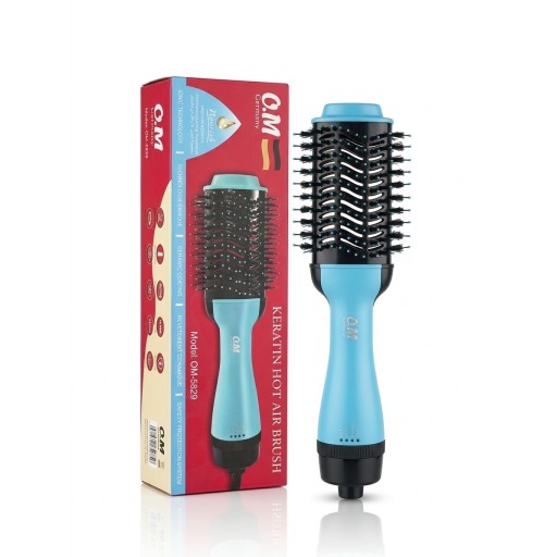 فرشاة الهواء الساخن لتصفيف الشعر بكيراتين ثيرابي وطلاء سيراميك من أو إم (O.M Keratin Hot Air Brush - OM-5829) O.M OM-5829 Keratin Hot Air Brush with Ceramic Coating, Ionic Technology & Safety Protection System