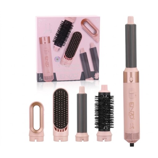 مجموعة أدوات وتصفيف الشعر المتكاملة متعددة الوظائف باللون الوردي والأنيق من إنزو (ENZO Multi Styling Tool Set) ENZO Multi Styling Tool Set Professional Hair Styler with Interchangeable Attachments (Pink Edition)