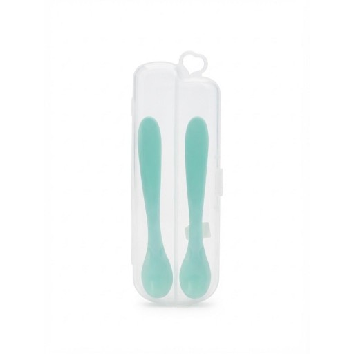 طقم ملاعق سيليكون مرنة لإطعام الأطفال مع حافظة شفافة للتنقل (قطعتان) 2-Piece Baby Soft Silicone Feeding Spoons Set with Travel Storage Case