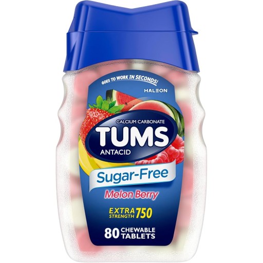 TUMS مضاد الحموضة خالي من السكر – نكهة البطيخ والتوت، 80 قرص TUMS Antacid Chewable Tablets, Sugar Free, Melon Berry, 80 Count
