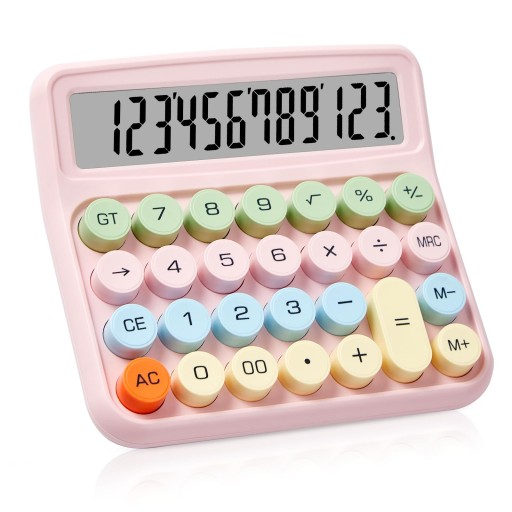 آلة حاسبة ميكانيكية بياميج وردية بشاشة كبيرة Pink mechanical calculator with a large display