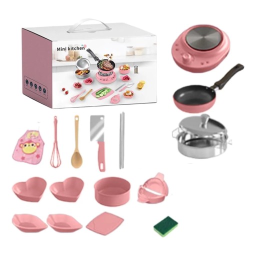 مطبخ أطفال مصغر واقعي CX-G10 للطبخ التخيلي وردي CX-G10 Realistic Mini Pretend-Play Kitchen for Kids – Pink
