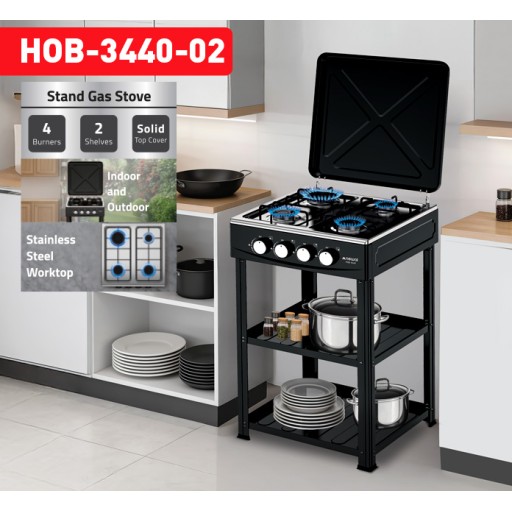 طباخ غاز 4 عيون مع رفوف تخزين Gas Cooker with Storage Shelves