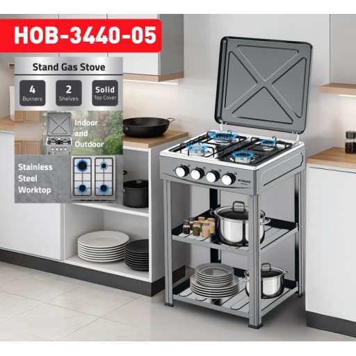طباخ غاز 4 عيون مع رفوف تخزين Gas Cooker with Storage Shelves