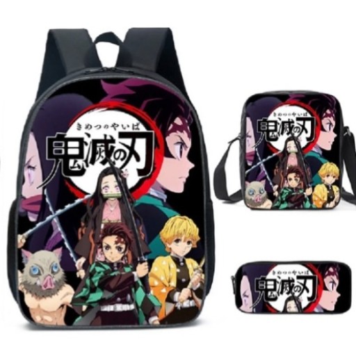 هذا المنتج هو طقم حقيبة مدرسية لشخصيات أنمي "قاتل الشياطين" (Demon Slayer / Kimetsu no Yaiba ​Demon Slayer School Bag Set (أو Demon Slayer Backpack Set 3 in 1)