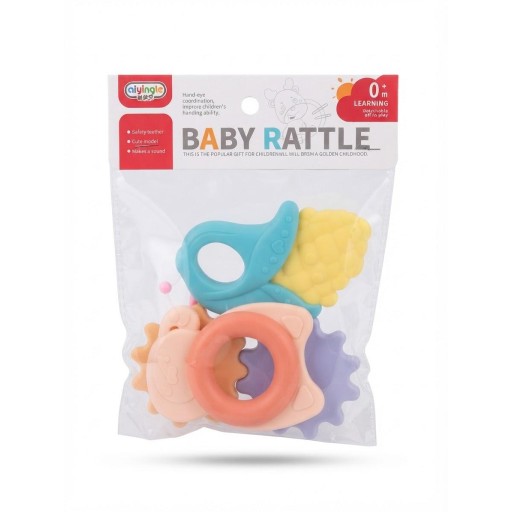 طقم خشخيشة وعضاضة سيليكون آمنة للأطفال والرضع من aiyingle (0M+) Aiyingle Baby Rattle & Soft Teether Toy Set (0M+)