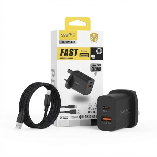 شاحن سريع HX-102-A+C بقدرة 38W وكيبل 1M HX-102-A+C 38W Fast Charger with 1m Cable