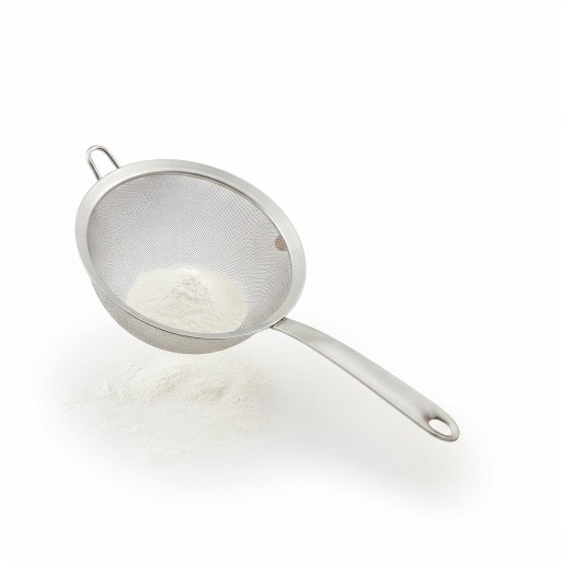 مصفاة ستانلس ستيل صغيرة بطول 33 سم Small stainless steel strainer, 33 cm long.