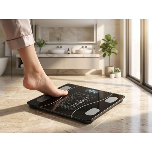 ميزان ذكي رقمي للوزن وقياس كتلة الجسم بتقنية البلوتوث مع تطبيق للهاتف Smart Digital Bluetooth Body Composition Scale with mobile App