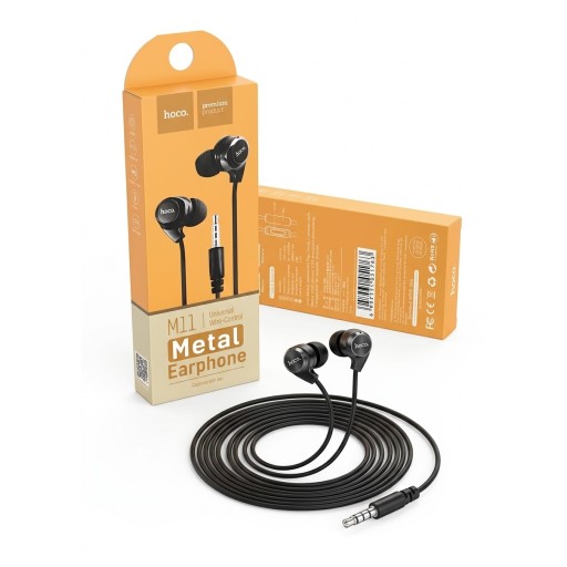سماعة أذن سلكية معدنية احترافية Hoco M11 بصوت نقي وعميق وميكروفون مدمج Hoco M11 Premium Wire-Control Metal Earphone with HD Mic & Deep Bass