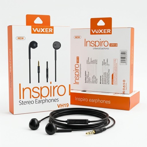 سماعة أذن سلكية ستيريو Voxer Inspiro VH19 بمنفذ AUX 3.5mm وميكروفون مدمج Voxer Inspiro VH19 Stereo Universal Earphones with Built-in Microphone - 3.5mm Jack