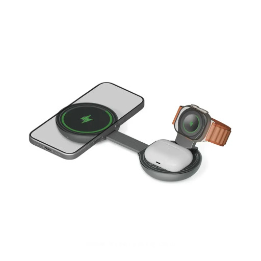 شاحن لاسلكي جرين لايون Qi2.2 ثلاثي الشحن - رمادي Green Lion Qi2.2 Tri-Charge Wireless Charger - Gray