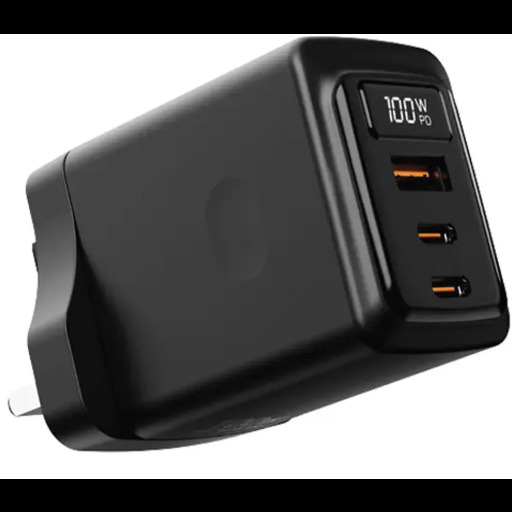 بورودو شاحن جداري GaN متعدد المنافذ 100 واط - 3 منافذ USB-C/USB-A PDFWCH073BK - أسود Porodo PDFWCH073BK 100W 3-Port GaN USB-C/USB-A Wall Charger - Black
