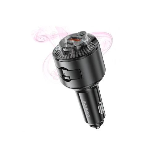 شاحن سيارة بقوة إجمالية 75 واط، منفذ USB-C 45 واط + منفذ USB-A 30 واط، دعم PD وQC مع معطر هواء Porodo 2 In 1 Car Charger with Scent Diffusion Cologne & Ocean