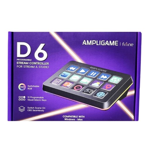 جهاز تحكم البث المباشر المبرمج فاي فاين بشاشات LCD وإضاءة RGB (طراز Fifine AmpliGame D6) Fifine AmpliGame D6 Programable Stream Controller for Stream & Studio