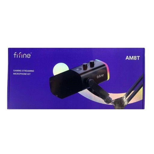 طقم ميكروفون ديناميكي احترافي فاي فاين مع ذراع تثبيت وإضاءة RGB (طراز Fifine AM8T) Fifine AM8T Dynamic Gaming & Streaming Microphone Kit with Boom Arm