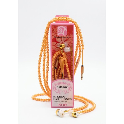 سماعة أذن ستيريو فاخرة بتصميم الخرز اللؤلؤي الملكي Luxury stereo earphones with a royal pearl bead design