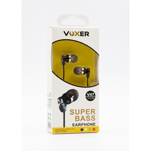 سماعة أذن سلكية Voxer V47 احترافية بصوت خارق Super Bass وميكروفون مدمج Voxer V47 Super Bass In-Ear Wired Earphones with Built-in Microphone