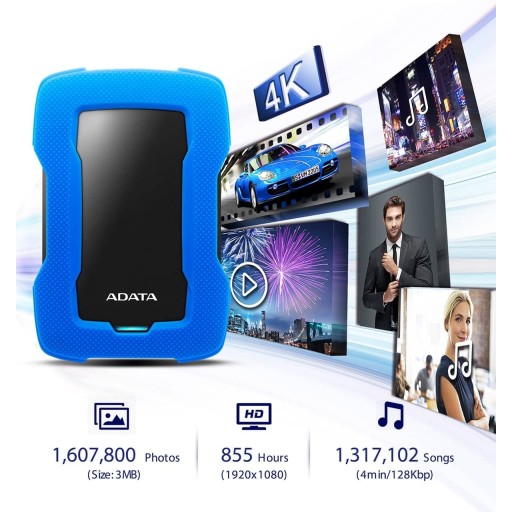 ADATA HD330 External Hard Drive هارد خارجي بسعة 1TB ADATA HD330 External Hard Drive USB 3.2 Durable Shockproof Silicone Protective Rugged Design - 1TB