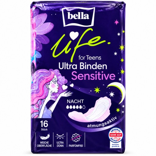 فوط صحية بيلا لايف للمراهقات Bella Life for Teens Ultra Binden Sensitive Nacht