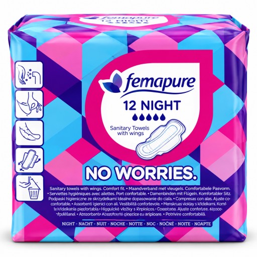 فوط صحية فيمابيور الليلية مع أجنحة Femapure Night Sanitary Towels with Wings