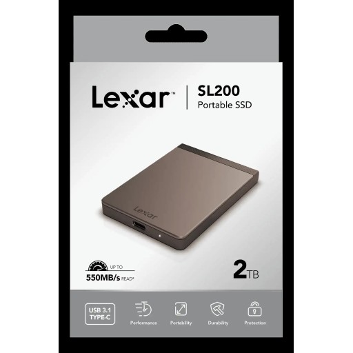 هارد خارجي اس اس دي ليكسر SL200 - بحجم  2 تيرا Lexar 2TB SL200 Portable SSD, Read/Write Speeds of up to 550/400 MB/s, USB-C