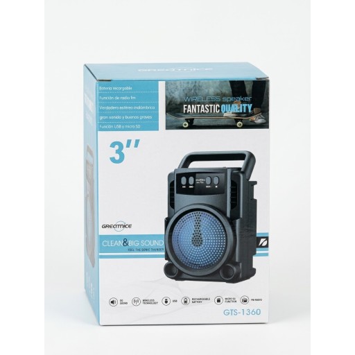 سبيكر صوت بلوتوث محمول احترافي Greatnice GTS-1360 بصوت عالي جداً ونقي وحجم 3 إنش مع راديو FM ودعم USB وبطاقة ذاكرة Greatnice GTS-1360 Portable Wireless Speaker 3" - Clean & Big Sound
